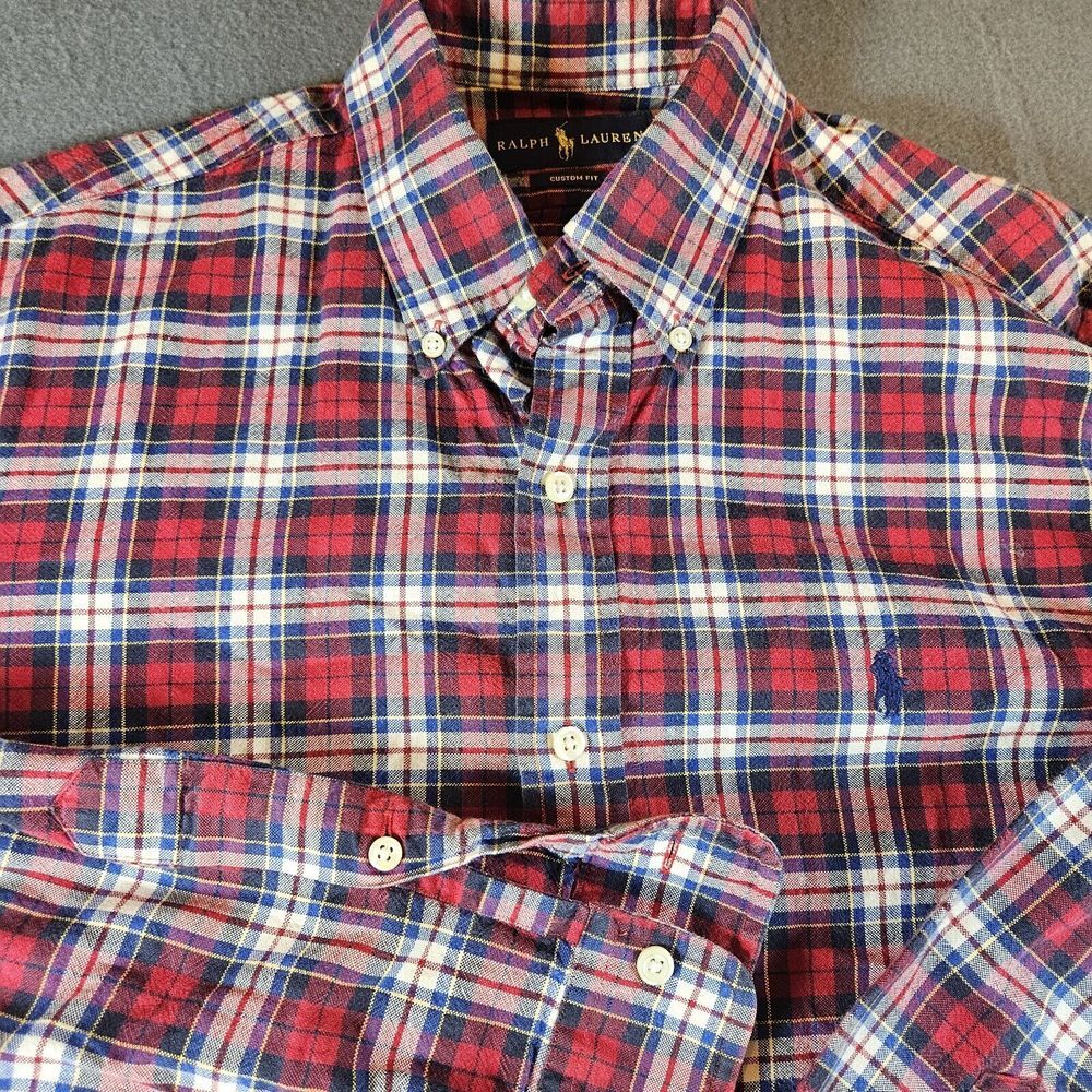 Polo‎ Ralph Lauren Mens M Red Plaid Classic Heavy Cotton Button Down